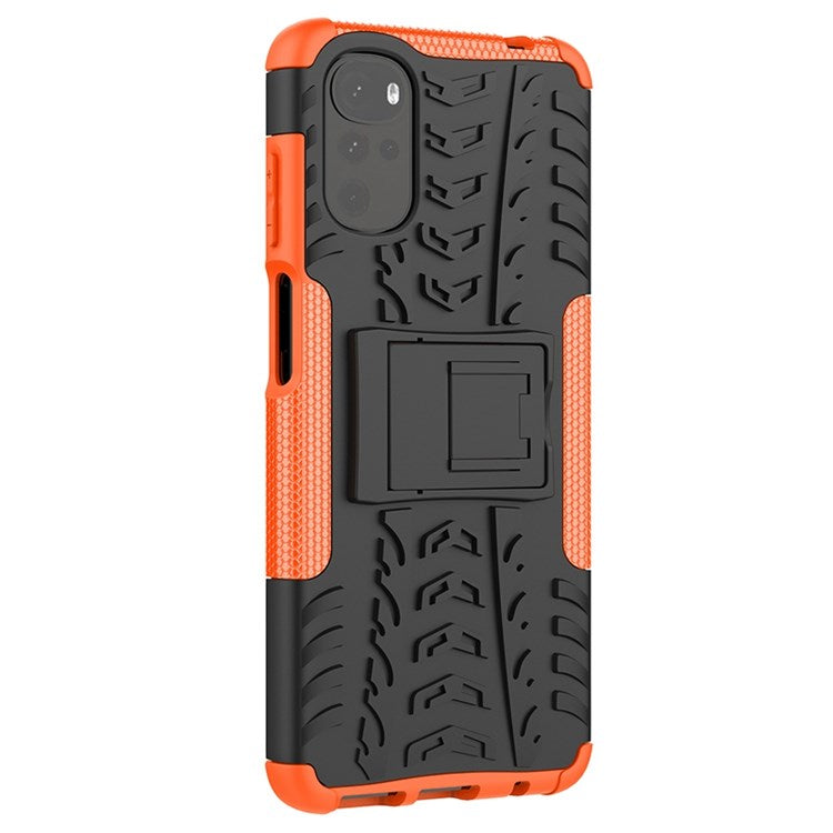 Cool Tire Texture Phone Case for Motorola Moto G22, Soft TPU + Hard PC Kickstand Drop-proof Hybrid Cover - Orange