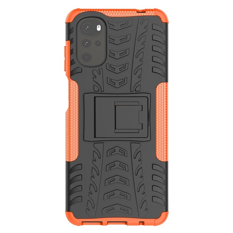 Cool Tire Texture Phone Case for Motorola Moto G22, Soft TPU + Hard PC Kickstand Drop-proof Hybrid Cover - Orange