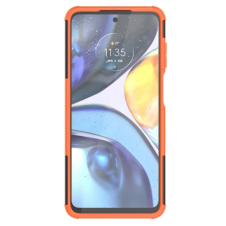 Cool Tire Texture Phone Case for Motorola Moto G22, Soft TPU + Hard PC Kickstand Drop-proof Hybrid Cover - Orange