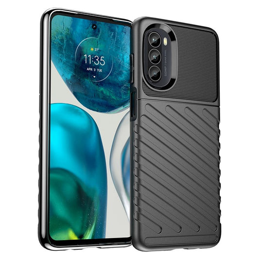 Thunder Series Twill Texture Grip Case for Motorola Moto G52 4G / G82 5G, Thickened TPU Buffer Protection Anti-Drop Cover - Black