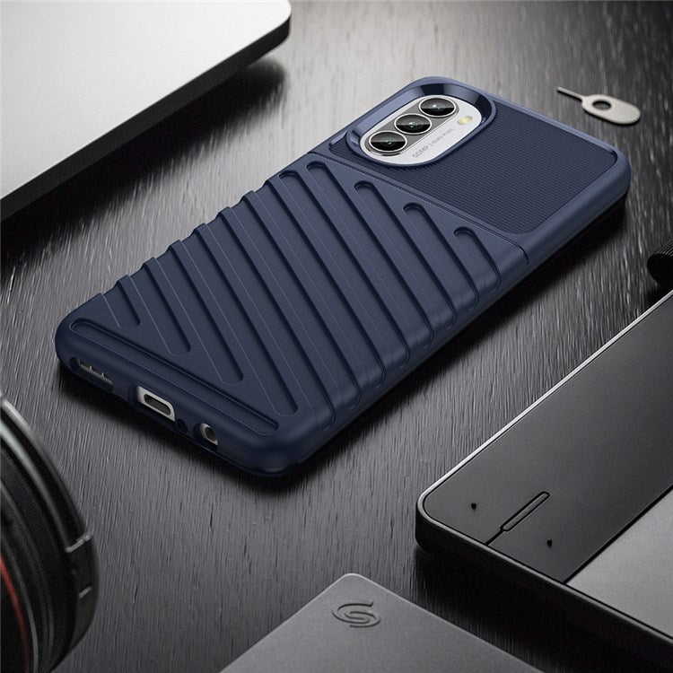 Thunder Series Twill Texture Grip Case for Motorola Moto G52 4G / G82 5G, Thickened TPU Buffer Protection Anti-Drop Cover - Blue