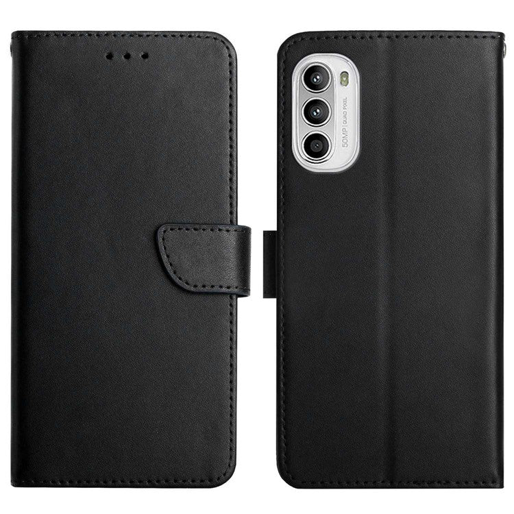 For Motorola Moto G52 4G / G82 5G Magnetic Closure Wallet Style Genuine Leather Cover Nappa Texture Adjustable Stand Cell Phone Case - Black