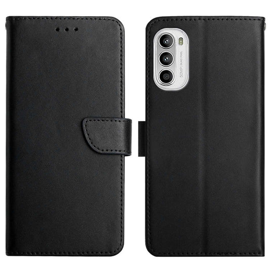 For Motorola Moto G52 4G / G82 5G Magnetic Closure Wallet Style Genuine Leather Cover Nappa Texture Adjustable Stand Cell Phone Case - Black