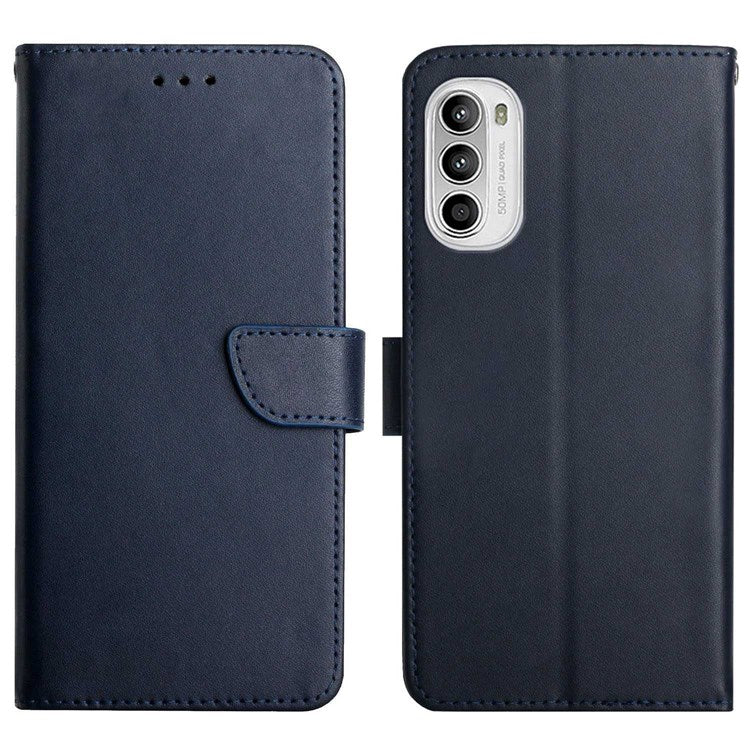 For Motorola Moto G52 4G / G82 5G Magnetic Closure Wallet Style Genuine Leather Cover Nappa Texture Adjustable Stand Cell Phone Case - Blue