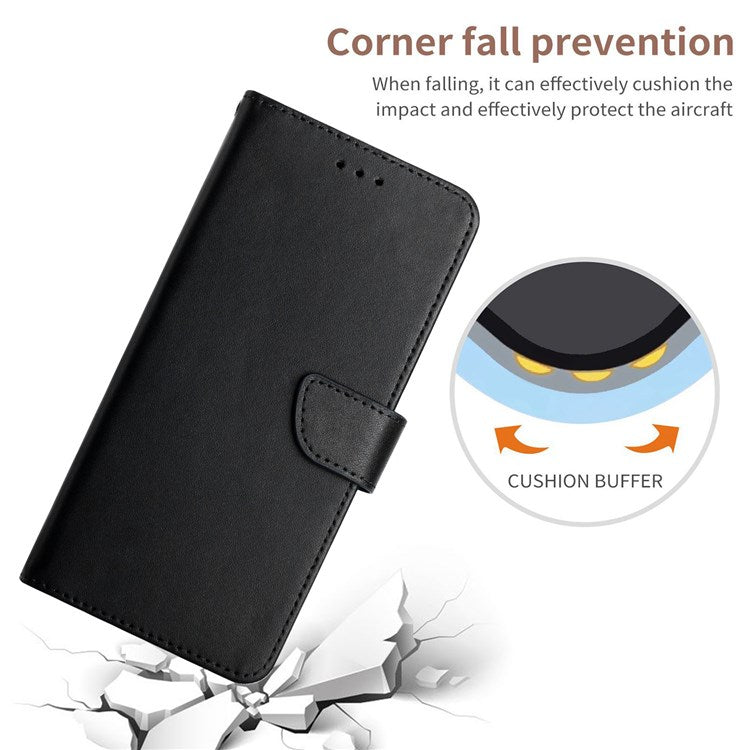 For Motorola Moto G22 Magnetic Closure Wallet Anti-fingerprint Genuine Leather Cover Nappa Texture Foldable Stand Phone Case - Black