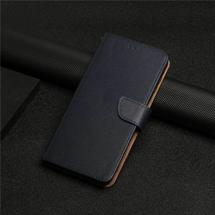 For Motorola Moto G22 Magnetic Closure Wallet Anti-fingerprint Genuine Leather Cover Nappa Texture Foldable Stand Phone Case - Blue
