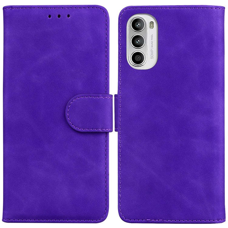 Solid Color PU Leather Case for Motorola Moto G52 4G / G82 5G, Book Style Stand Wallet Phone Protective Cover - Purple