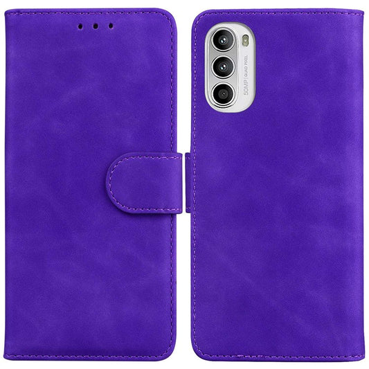 Solid Color PU Leather Case for Motorola Moto G52 4G / G82 5G, Book Style Stand Wallet Phone Protective Cover - Purple