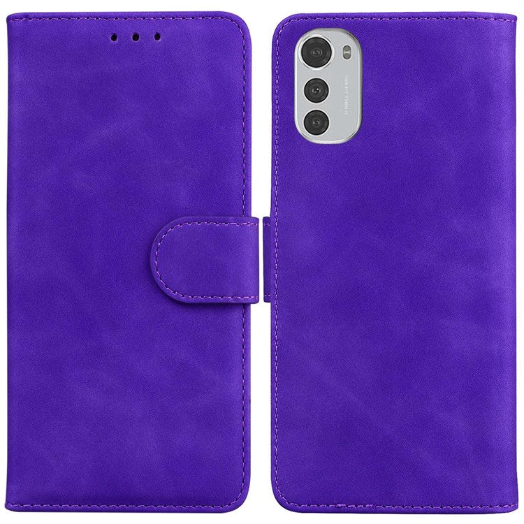 PU Leather Case for Motorola Moto E32, Shockproof Folio Flip Wallet Stand Phone Cover - Purple