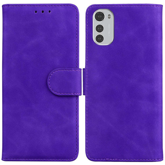 PU Leather Case for Motorola Moto E32, Shockproof Folio Flip Wallet Stand Phone Cover - Purple