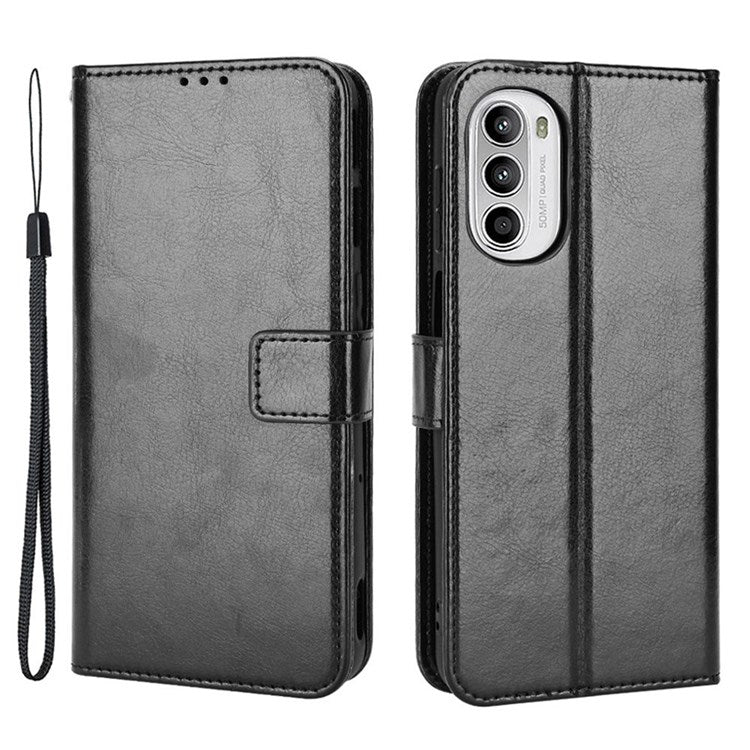 Crazy Horse Texture Phone Case for Motorola Moto G52 4G / G82 5G, Bump Proof PU Leather Stand Wallet Flip Cover - Black