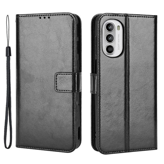 Crazy Horse Texture Phone Case for Motorola Moto G52 4G / G82 5G, Bump Proof PU Leather Stand Wallet Flip Cover - Black