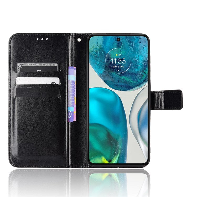 Crazy Horse Texture Phone Case for Motorola Moto G52 4G / G82 5G, Bump Proof PU Leather Stand Wallet Flip Cover - Black