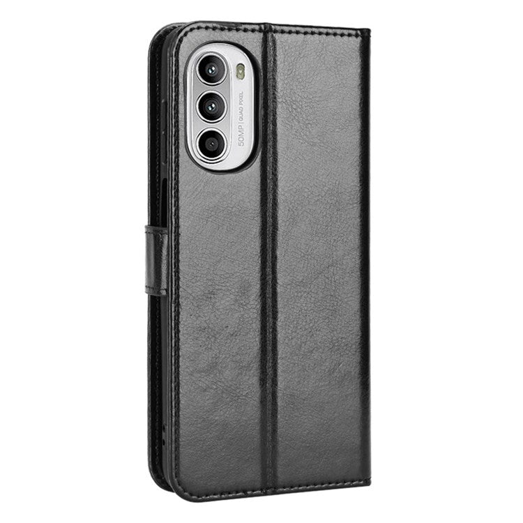Crazy Horse Texture Phone Case for Motorola Moto G52 4G / G82 5G, Bump Proof PU Leather Stand Wallet Flip Cover - Black