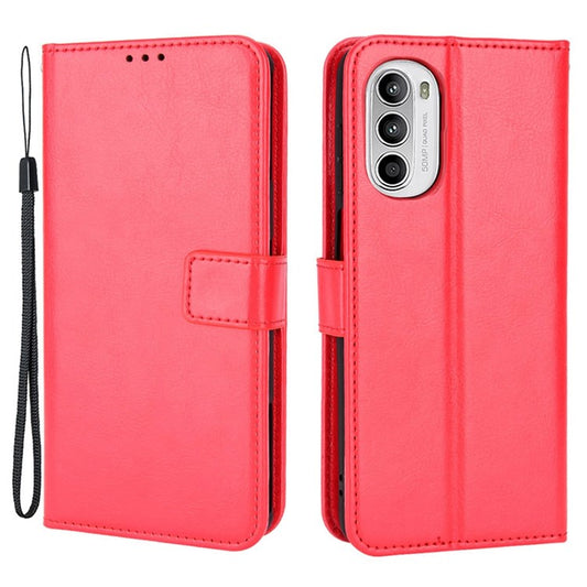 Crazy Horse Texture Phone Case for Motorola Moto G52 4G / G82 5G, Bump Proof PU Leather Stand Wallet Flip Cover - Red