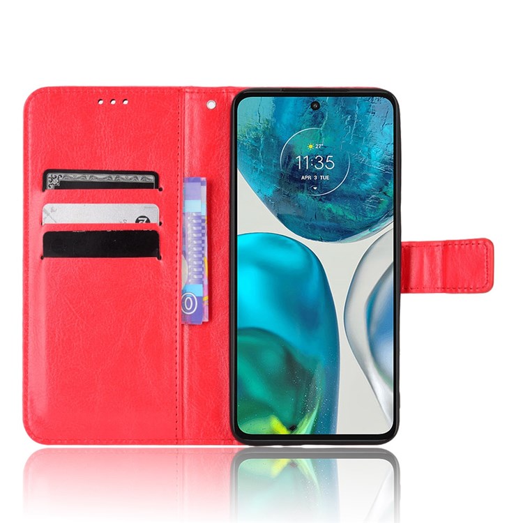 Crazy Horse Texture Phone Case for Motorola Moto G52 4G / G82 5G, Bump Proof PU Leather Stand Wallet Flip Cover - Red