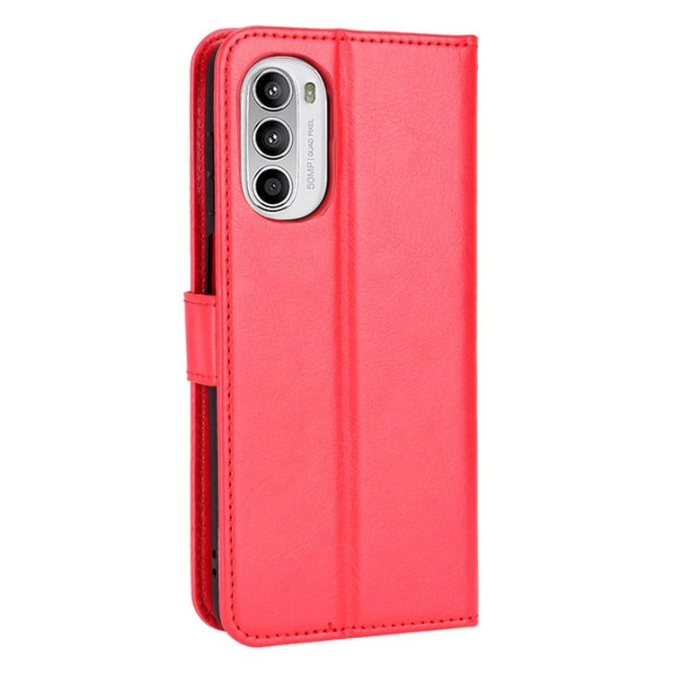 Crazy Horse Texture Phone Case for Motorola Moto G52 4G / G82 5G, Bump Proof PU Leather Stand Wallet Flip Cover - Red