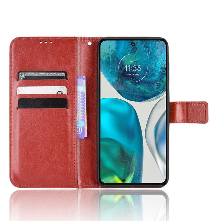 Crazy Horse Texture Phone Case for Motorola Moto G52 4G / G82 5G, Bump Proof PU Leather Stand Wallet Flip Cover - Brown