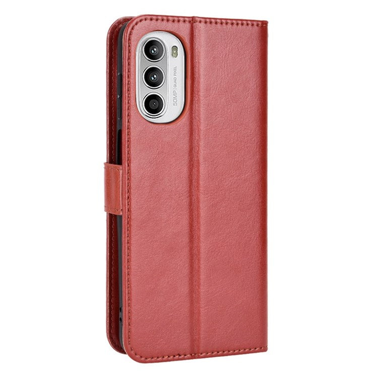 Crazy Horse Texture Phone Case for Motorola Moto G52 4G / G82 5G, Bump Proof PU Leather Stand Wallet Flip Cover - Brown