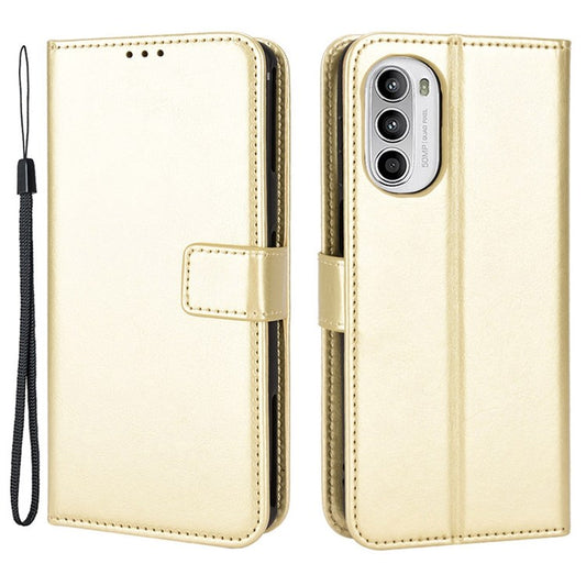 Crazy Horse Texture Phone Case for Motorola Moto G52 4G / G82 5G, Bump Proof PU Leather Stand Wallet Flip Cover - Gold