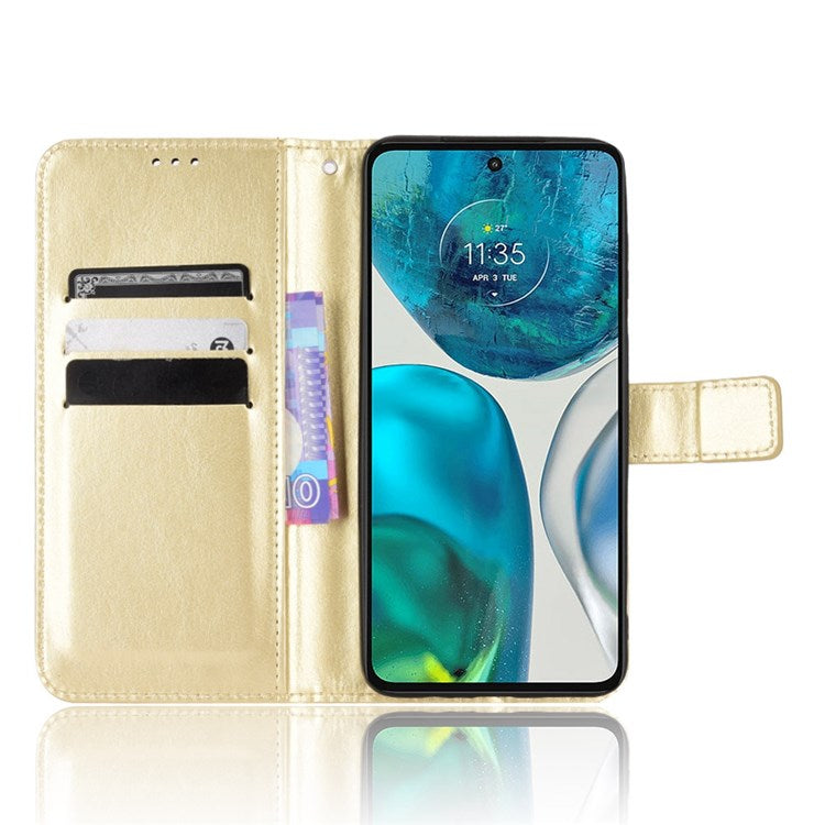 Crazy Horse Texture Phone Case for Motorola Moto G52 4G / G82 5G, Bump Proof PU Leather Stand Wallet Flip Cover - Gold