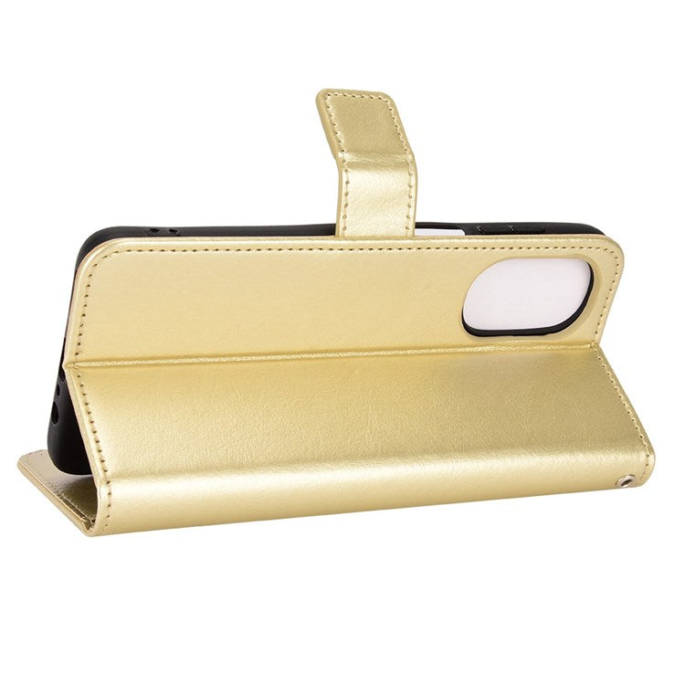 Crazy Horse Texture Phone Case for Motorola Moto G52 4G / G82 5G, Bump Proof PU Leather Stand Wallet Flip Cover - Gold