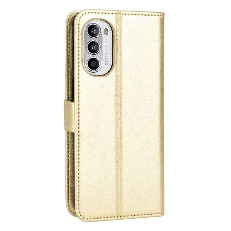 Crazy Horse Texture Phone Case for Motorola Moto G52 4G / G82 5G, Bump Proof PU Leather Stand Wallet Flip Cover - Gold