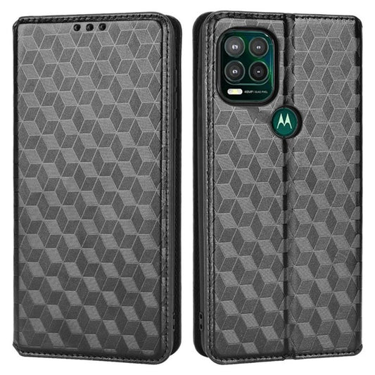 Cell Phone Case for Motorola Moto G Stylus 5G (2021), Imprinted Rhombus Pattern PU Leather Stand Magnetic Auto Closure Wallet Phone Shell - Black