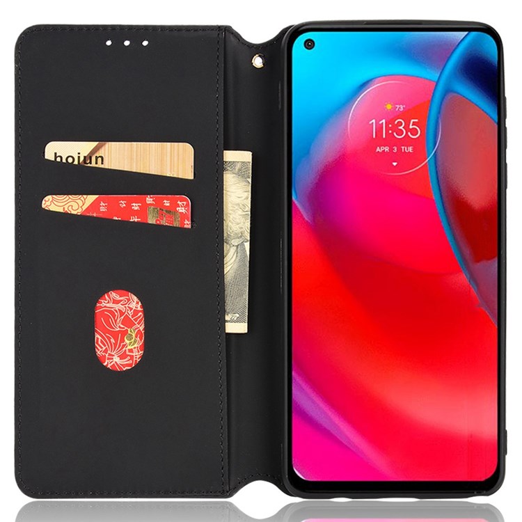 Cell Phone Case for Motorola Moto G Stylus 5G (2021), Imprinted Rhombus Pattern PU Leather Stand Magnetic Auto Closure Wallet Phone Shell - Black