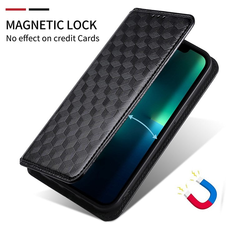Cell Phone Case for Motorola Moto G Stylus 5G (2021), Imprinted Rhombus Pattern PU Leather Stand Magnetic Auto Closure Wallet Phone Shell - Black