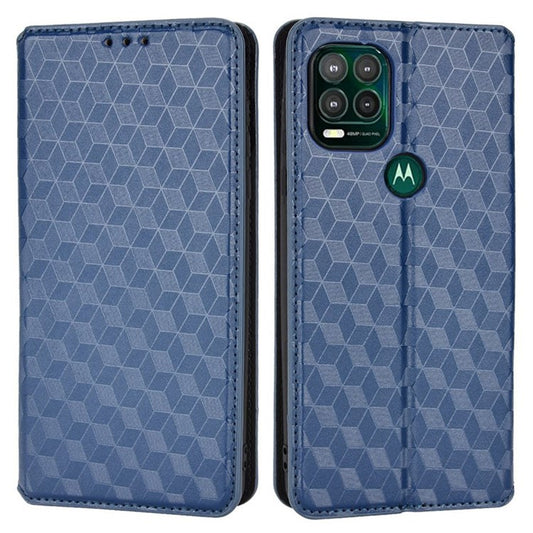 Cell Phone Case for Motorola Moto G Stylus 5G (2021), Imprinted Rhombus Pattern PU Leather Stand Magnetic Auto Closure Wallet Phone Shell - Blue