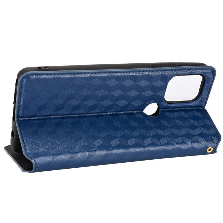Cell Phone Case for Motorola Moto G Stylus 5G (2021), Imprinted Rhombus Pattern PU Leather Stand Magnetic Auto Closure Wallet Phone Shell - Blue