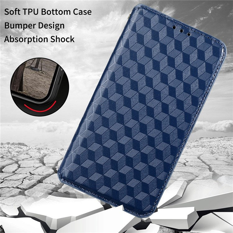 Cell Phone Case for Motorola Moto G Stylus 5G (2021), Imprinted Rhombus Pattern PU Leather Stand Magnetic Auto Closure Wallet Phone Shell - Blue