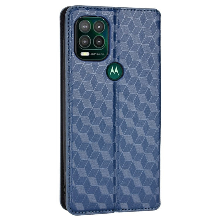 Cell Phone Case for Motorola Moto G Stylus 5G (2021), Imprinted Rhombus Pattern PU Leather Stand Magnetic Auto Closure Wallet Phone Shell - Blue