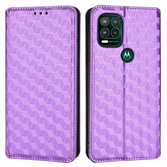 Cell Phone Case for Motorola Moto G Stylus 5G (2021), Imprinted Rhombus Pattern PU Leather Stand Magnetic Auto Closure Wallet Phone Shell - Purple