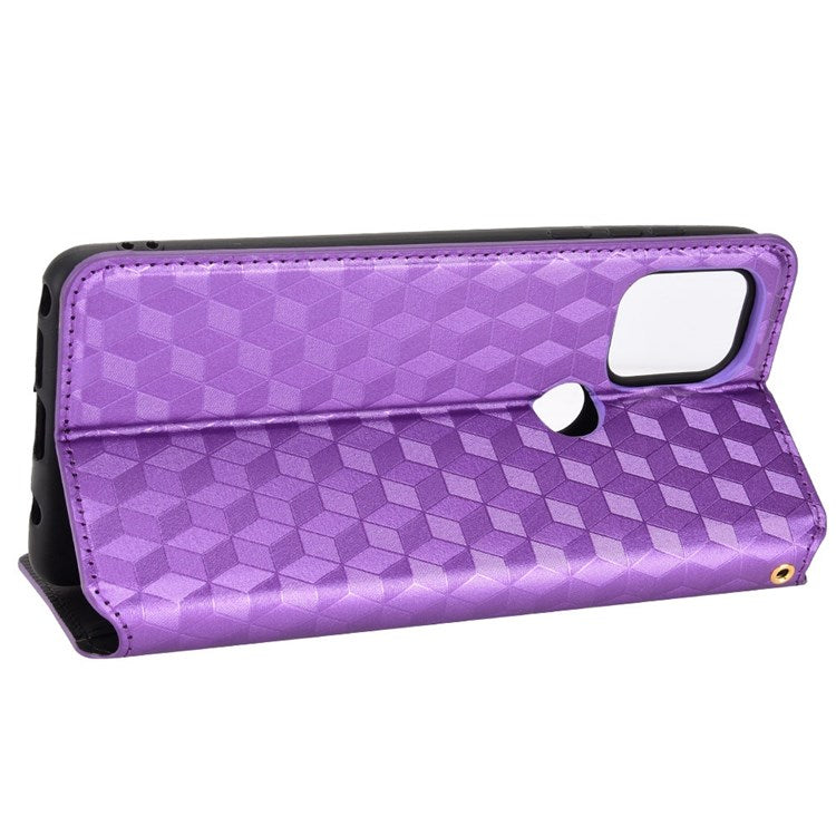 Cell Phone Case for Motorola Moto G Stylus 5G (2021), Imprinted Rhombus Pattern PU Leather Stand Magnetic Auto Closure Wallet Phone Shell - Purple