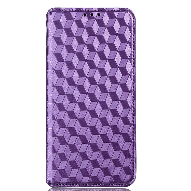 Cell Phone Case for Motorola Moto G Stylus 5G (2021), Imprinted Rhombus Pattern PU Leather Stand Magnetic Auto Closure Wallet Phone Shell - Purple