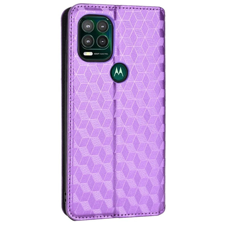 Cell Phone Case for Motorola Moto G Stylus 5G (2021), Imprinted Rhombus Pattern PU Leather Stand Magnetic Auto Closure Wallet Phone Shell - Purple