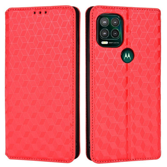 Cell Phone Case for Motorola Moto G Stylus 5G (2021), Imprinted Rhombus Pattern PU Leather Stand Magnetic Auto Closure Wallet Phone Shell - Red