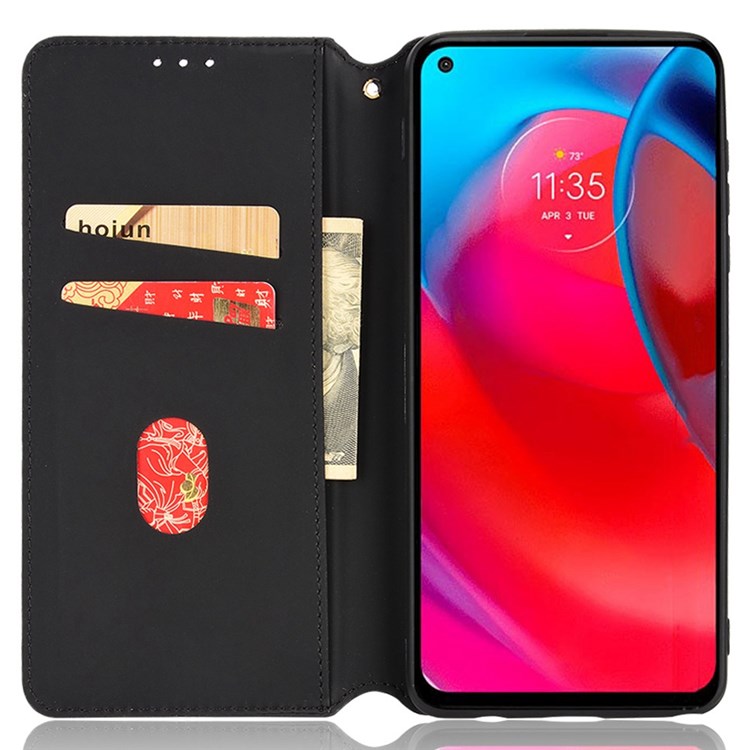 Cell Phone Case for Motorola Moto G Stylus 5G (2021), Imprinted Rhombus Pattern PU Leather Stand Magnetic Auto Closure Wallet Phone Shell - Red