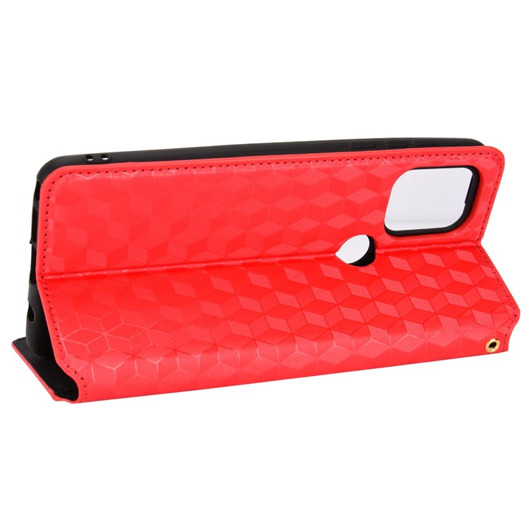 Cell Phone Case for Motorola Moto G Stylus 5G (2021), Imprinted Rhombus Pattern PU Leather Stand Magnetic Auto Closure Wallet Phone Shell - Red