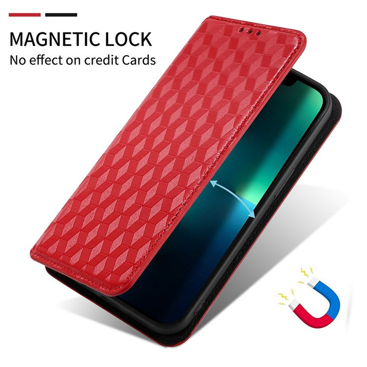 Cell Phone Case for Motorola Moto G Stylus 5G (2021), Imprinted Rhombus Pattern PU Leather Stand Magnetic Auto Closure Wallet Phone Shell - Red