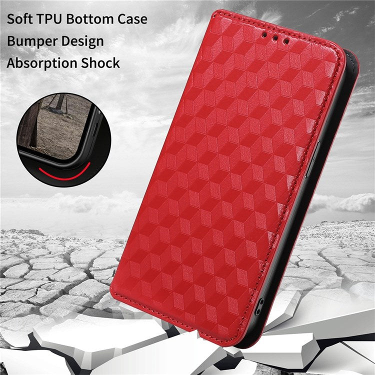 Cell Phone Case for Motorola Moto G Stylus 5G (2021), Imprinted Rhombus Pattern PU Leather Stand Magnetic Auto Closure Wallet Phone Shell - Red