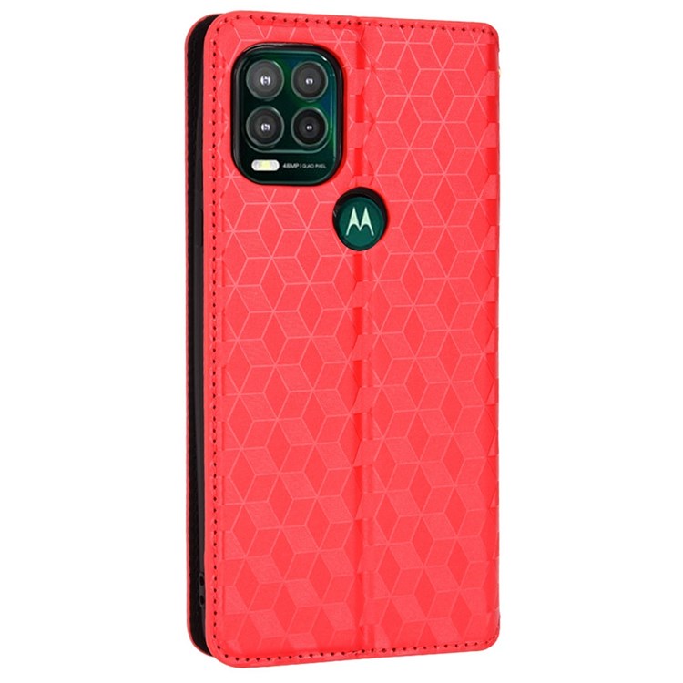 Cell Phone Case for Motorola Moto G Stylus 5G (2021), Imprinted Rhombus Pattern PU Leather Stand Magnetic Auto Closure Wallet Phone Shell - Red