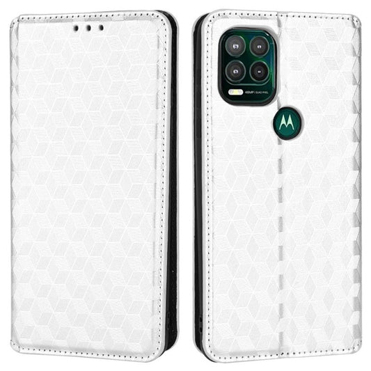 Cell Phone Case for Motorola Moto G Stylus 5G (2021), Imprinted Rhombus Pattern PU Leather Stand Magnetic Auto Closure Wallet Phone Shell - Silver
