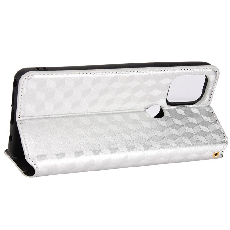 Cell Phone Case for Motorola Moto G Stylus 5G (2021), Imprinted Rhombus Pattern PU Leather Stand Magnetic Auto Closure Wallet Phone Shell - Silver