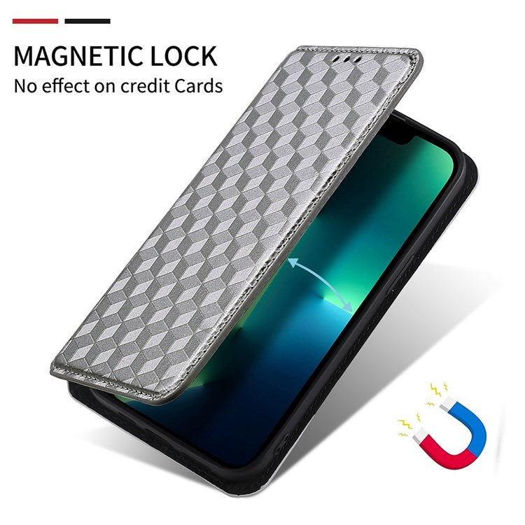 Cell Phone Case for Motorola Moto G Stylus 5G (2021), Imprinted Rhombus Pattern PU Leather Stand Magnetic Auto Closure Wallet Phone Shell - Silver