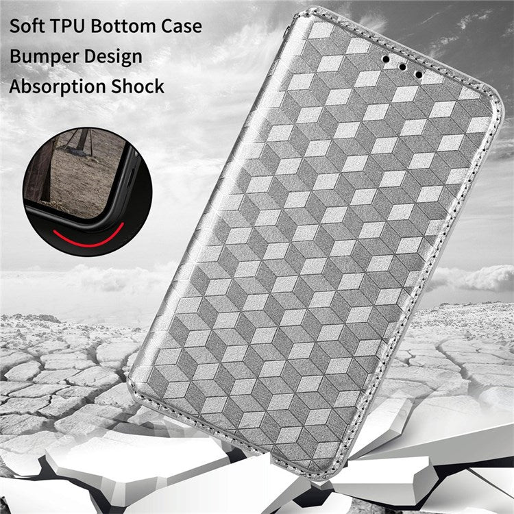 Cell Phone Case for Motorola Moto G Stylus 5G (2021), Imprinted Rhombus Pattern PU Leather Stand Magnetic Auto Closure Wallet Phone Shell - Silver