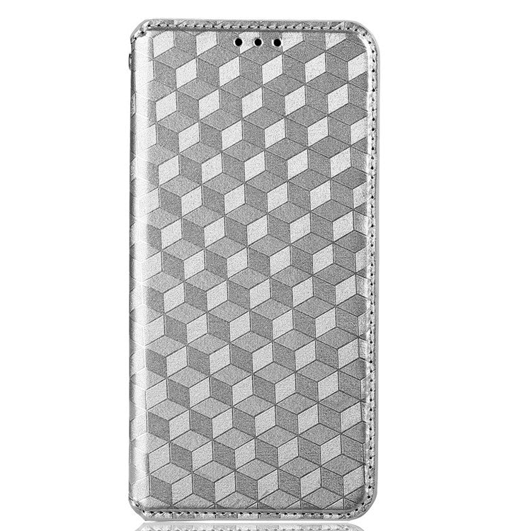 Cell Phone Case for Motorola Moto G Stylus 5G (2021), Imprinted Rhombus Pattern PU Leather Stand Magnetic Auto Closure Wallet Phone Shell - Silver