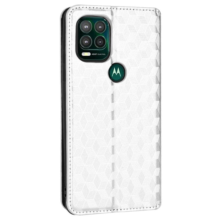 Cell Phone Case for Motorola Moto G Stylus 5G (2021), Imprinted Rhombus Pattern PU Leather Stand Magnetic Auto Closure Wallet Phone Shell - Silver